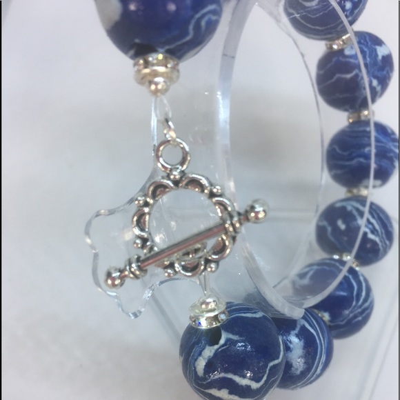 Artisan Handmade Blue & White Polymer Clay Bracelet Elegant & Boutique Style - Picture 4 of 6